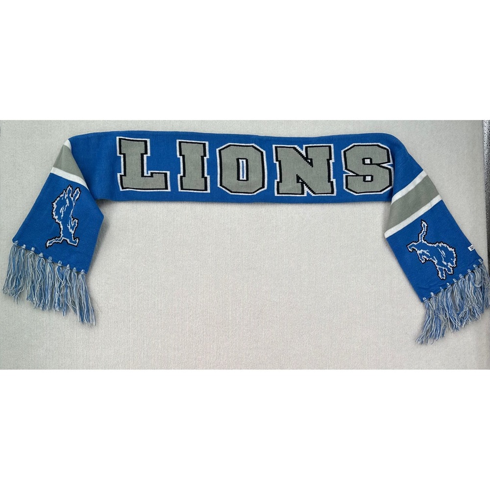 Detroit Lions NFL '47 Brand Knit Scarf Blue Gray Fringe NWT SKU 0433